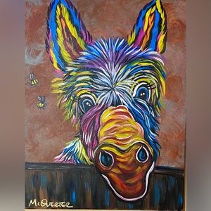 ON HOLD Original Colorful Donkey Painting Signed by the Artist- :)